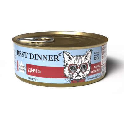 "Для Асты" Best Dinner Vet Profi Gastro Intestinal Exclusive консервированный корм паштет для кошек и котят c чувствительным пищеварением с 6 месяцев с дичью 100 г.