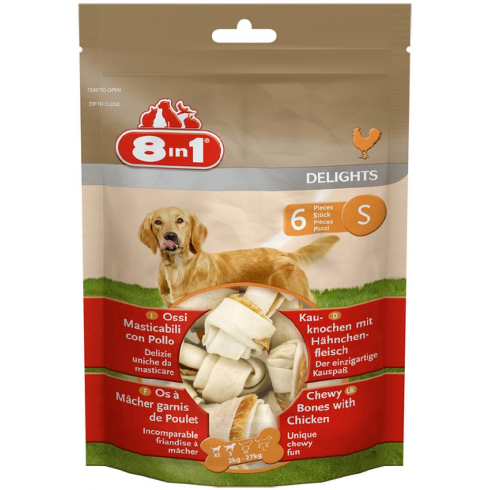 8in1 Delights S косточки с куриным мясом для мелких и средних собак 11 см. 6 шт. (пакет)