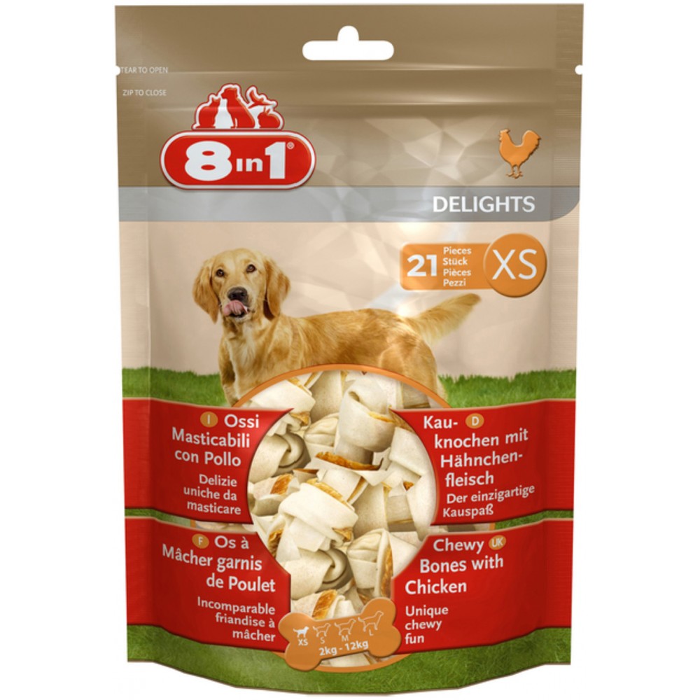 8in1 Delights XS косточки с куриным мясом для мелких собак 7,5 см. 21 шт. (пакет)