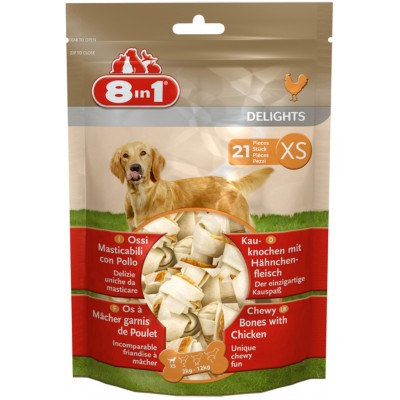 8in1 Delights XS косточки с куриным мясом для мелких собак 7,5 см. 21 шт. (пакет)