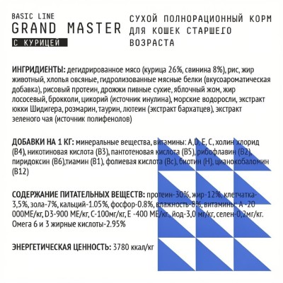 AJO Cat Grand Master Сухой полнорационный корм для профилактики мочекаменной болезни для кошек старшего возраста с курицей 400 гр