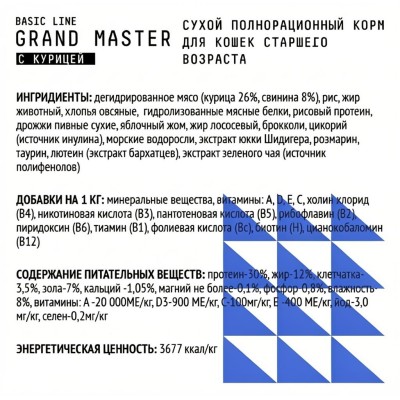 AJO Cat Grand Master Сухой полнорационный корм для профилактики мочекаменной болезни для кошек старшего возраста с курицей 1,5 кг