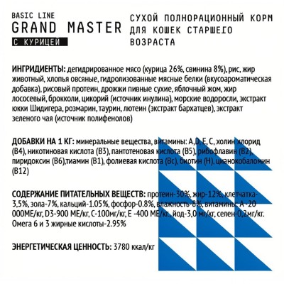 AJO Cat Grand Master Сухой полнорационный корм для профилактики мочекаменной болезни для кошек старшего возраста с курицей 10 кг