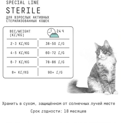 AJO Cat Sterile Сухой полнорационный корм для активных стерилизованных кошек с высоким содержанием белка с индейкой и уткой 400 гр