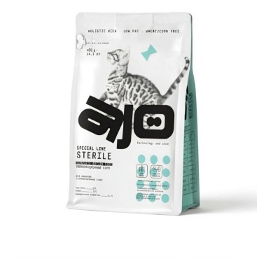 AJO Cat Sterile Сухой полнорационный корм для активных стерилизованных кошек с высоким содержанием белка с индейкой и уткой 400 гр