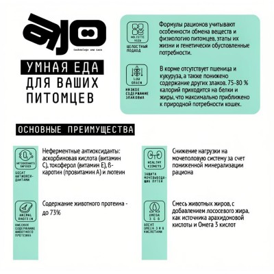 AJO Cat Sterile Сухой полнорационный корм для активных стерилизованных кошек с высоким содержанием белка с индейкой и уткой 10 кг