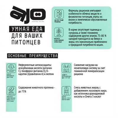 AJO Cat Sterile Weight Control Сухой полнорационный корм для стерилизованных кошек контроль веса с курицей 400 гр