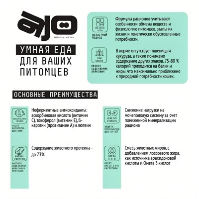 AJO Cat Sterile Weight Control Сухой полнорационный корм для стерилизованных кошек контроль веса с курицей 1,5 кг