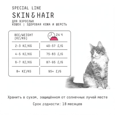 AJO Cat Skin & Hair Сухой полнорационный корм для длинношерстных кошек здоровая кожа и красивая шерсть с лососем и индейкой 10 кг