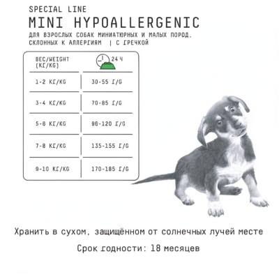 AJO Dog Mini Hypoallergenic Сухой корм с гречкой для профилактики проявлений аллергии и нормализации пищеварения для взрослых собак миниатюрных и малых пород с индейкой 2 кг.