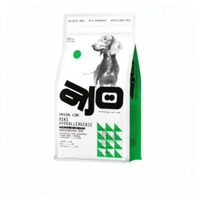 AJO Dog Mini Hypoallergenic Сухой корм с гречкой для профилактики проявлений аллергии и нормализации пищеварения для взрослых собак миниатюрных и малых пород с индейкой 2 кг.
