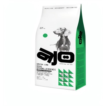AJO Dog Mini Hypoallergenic Сухой корм с гречкой для профилактики проявлений аллергии и нормализации пищеварения для взрослых собак миниатюрных и малых пород с индейкой 12 кг.