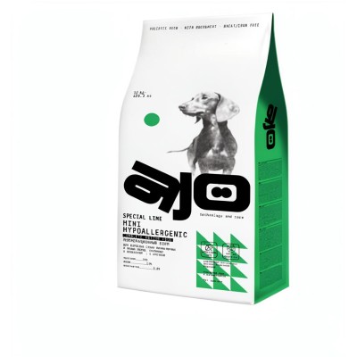 AJO Dog Mini Hypoallergenic Сухой корм с гречкой для профилактики проявлений аллергии и нормализации пищеварения для взрослых собак миниатюрных и малых пород с индейкой 12 кг.