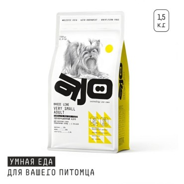 AJO Dog Very Small Adult Сухой корм для взрослых собак миниатюрных пород индейка и ягненок с гречкой 1,5 кг.