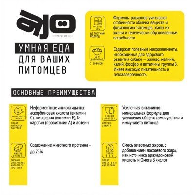 AJO Dog Very Small Adult Сухой корм для взрослых собак миниатюрных пород индейка и ягненок с гречкой 1,5 кг.