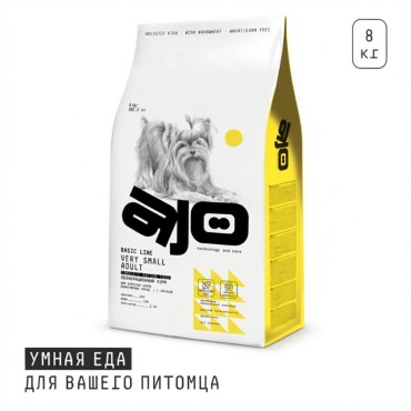 AJO Dog Very Small Adult Сухой корм для взрослых собак миниатюрных пород индейка и ягненок с гречкой 8 кг.