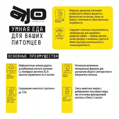 AJO Dog Very Small Puppy & Junior Сухой корм для щенков миниатюрных пород  индейка с гречкой 1,5 кг.