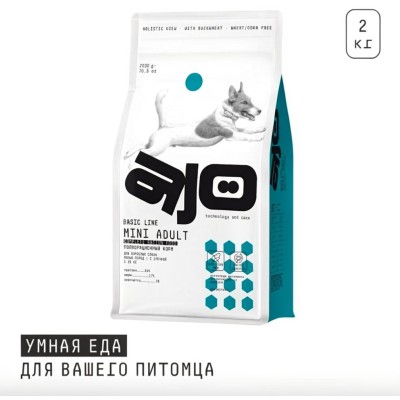 AJO Dog Mini Adult Сухой корм для взрослых собак малых пород курица с гречкой 2 кг.