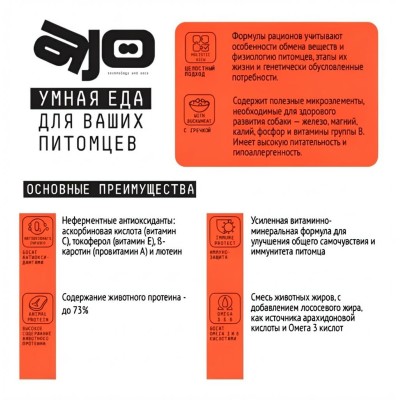 AJO Dog Puppy & Junior Сухой корм для щенков и молодых собак средних и крупных пород индейка с гречкой 12 кг.