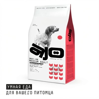 AJO Dog Medium Adult Сухой корм для взрослых собак средних пород говядина с гречкой 12 кг.
