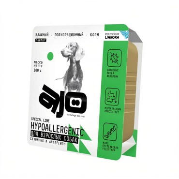 AJO Dog Hypoallergenic Влажный корм для взрослых собак склонных к аллергиям со свининой паштет 100 гр.
