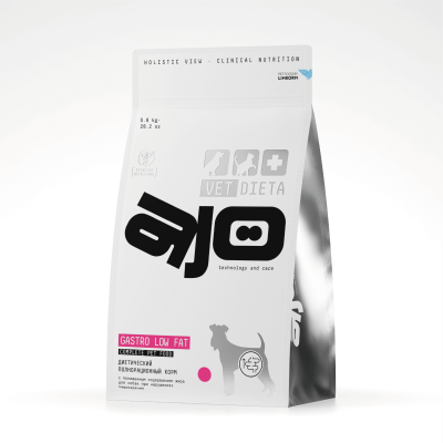 AJO Vet Dieta Gastro Low Fat Корм сухой полнорационный диетический для собак с пониженным содержанием жира при нарушениях пищеварения 800 гр.