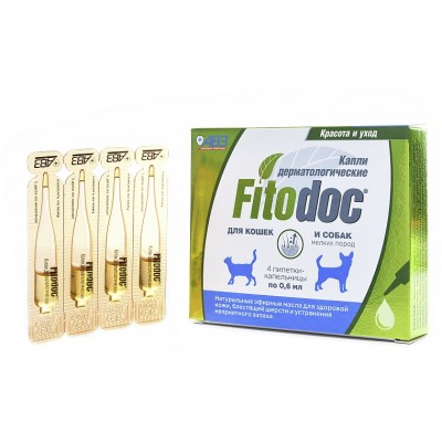 Fitodoc Капли дерматологические для мелких пород собак и кошек 4 пипетки по 0,6 мл.