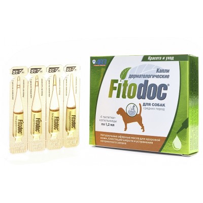 Fitodoc капли дерматологические для средних  пород  собак 4 пипетки по 1,2 мл.