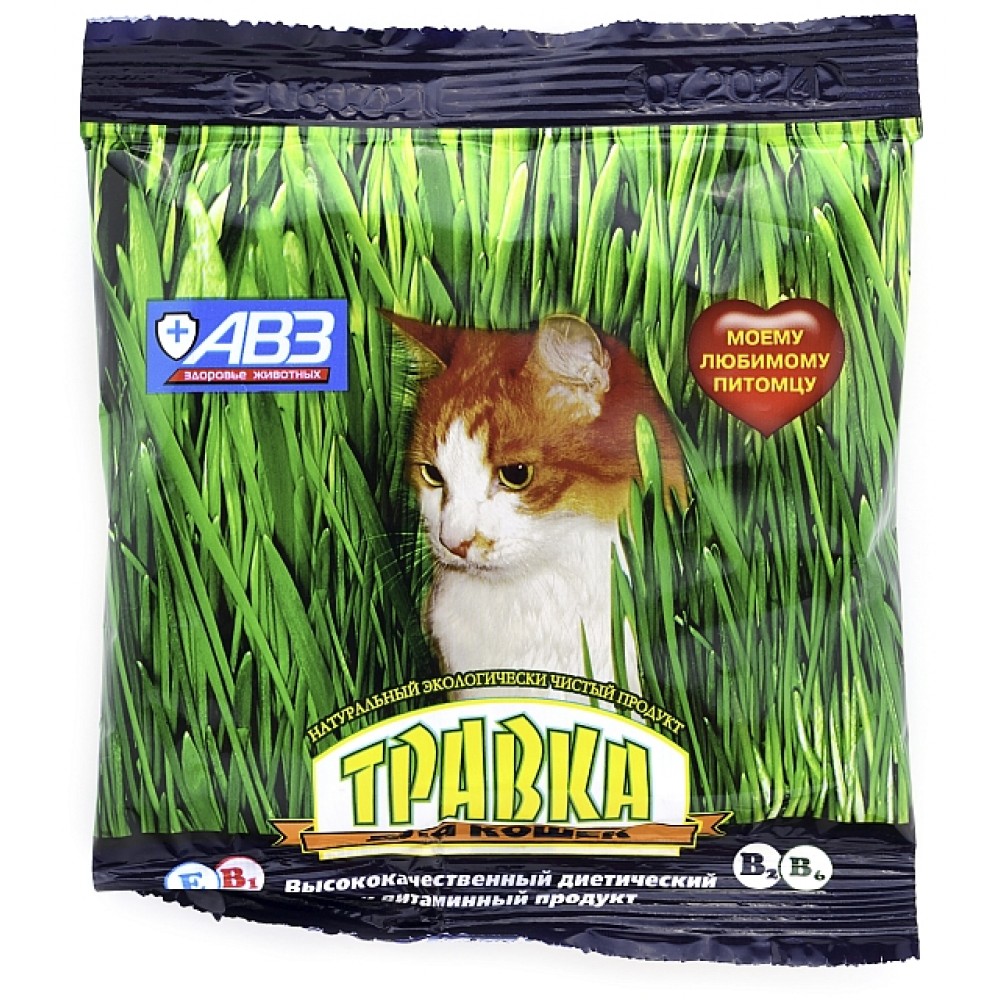 Травка для кошек, смесь семян злаковых трав, 30 г/пак.