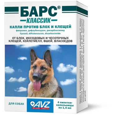 АВЗ Барс Классик капли для собак против блох и клещей 4 пипетки по 1.4 мл