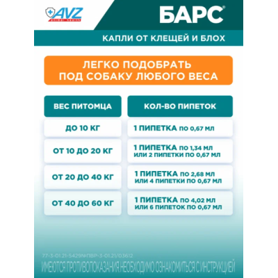 АВЗ Барс капли для собак до 10 кг против блох и клещей 1 пипетка по 0.67 мл