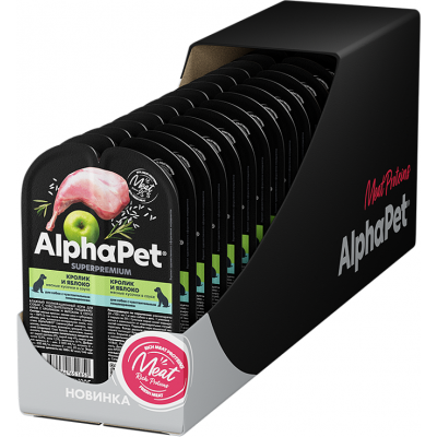 AlphaPet Superpremium Влажный полнорационный корм для собак с чувствительным пищеварением с кроликом и яблоком в соусе «Кролик и яблоко мясные кусочки в соусе» 100 гр.