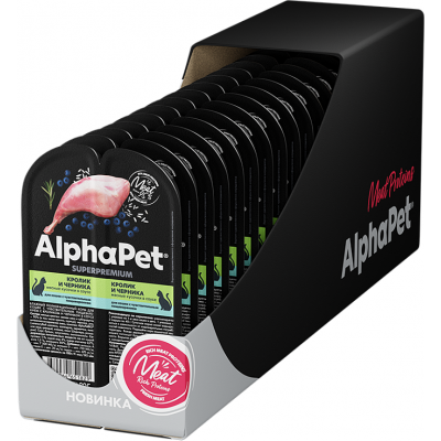 AlphaPet Superpremium Влажный полнорационный корм для кошек с чувствительным пищеварением с кроликом и черникой в соусе «Кролик и черника мясные кусочки в соусе» 80 гр.