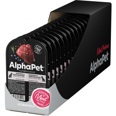 AlphaPet Superpremium Влажный полнорационный корм для взрослых собак с олениной и северными ягодами в соусе «Оленина и северные ягоды мясные кусочки в соусе» 100 гр.