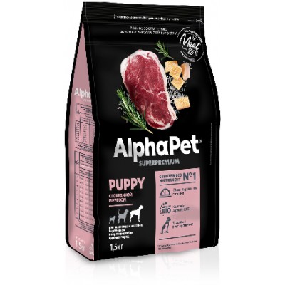 AlphaPet Superpremium Сухой полнорационный корм с говядиной и рубцом для щенков до 6 месяцев, беременных и кормящих собак крупных пород 1,5 кг.