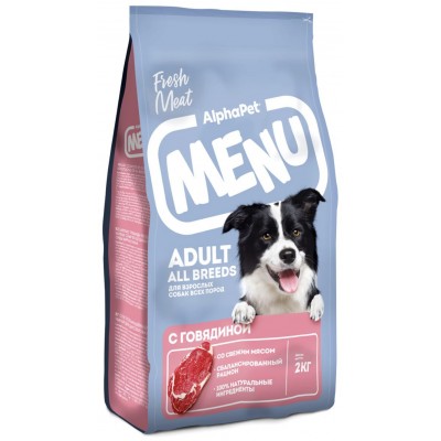 AlphaPet Menu сухой корм для взрослых собак всех пород с говядиной 2 кг.  