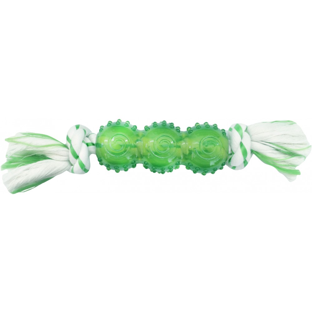 CanineClean игрушка для собак Палочка синтетическая резина с канатом 25 см с ароматом мяты, зеленый