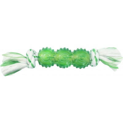 CanineClean игрушка для собак Палочка синтетическая резина с канатом 25 см с ароматом мяты, зеленый