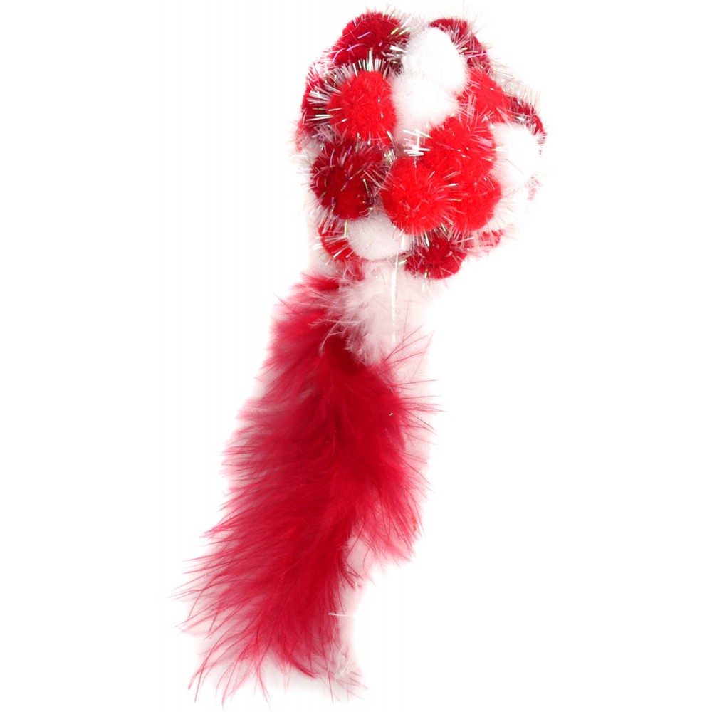 Petpark игрушка для кошек Мяч Пон-Пон с перьями 24 см. красный