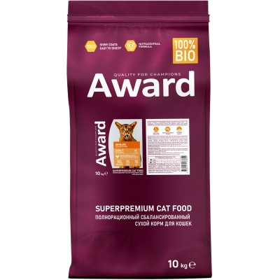 Award Urinary Сухой корм для взрослых кошек для профилактики мочекаменной болезни с курицей с добавлением клюквы, цикория и рыбьего жира 10 кг.