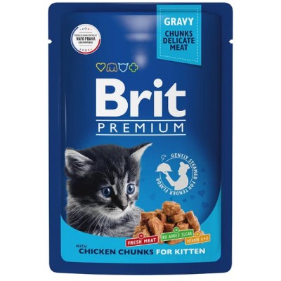 Brit Premium Влажный корм для котят цыпленок в соусе, пауч 85 гр.