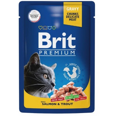 Brit Premium Влажный корм для взрослых кошек лосось и форель, пауч 85 гр.
