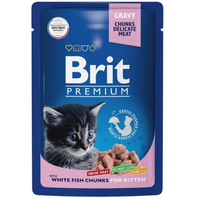 Brit Premium Влажный корм для котят белая рыба в соусе, пауч 85 гр.