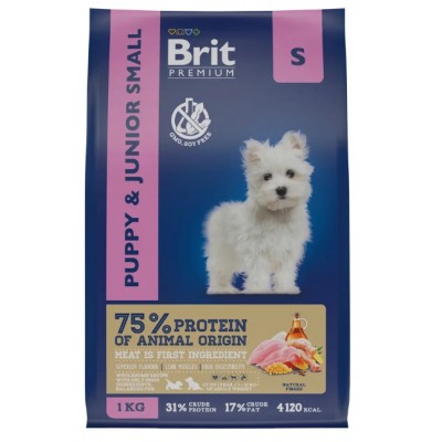 Brit Premium Dog Puppy and Junior Small Сухой корм для щенков и молодых собак мелких пород  с курицей 1 кг.
