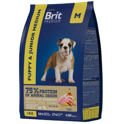 Brit Premium Dog Puppy and Junior Medium Сухой корм для щенков и молодых собак средних пород с курицей 1 кг.