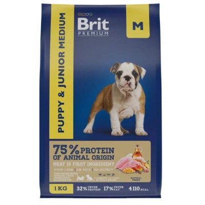 Brit Premium Dog Puppy and Junior Medium Сухой корм для щенков и молодых собак средних пород с курицей 1 кг.