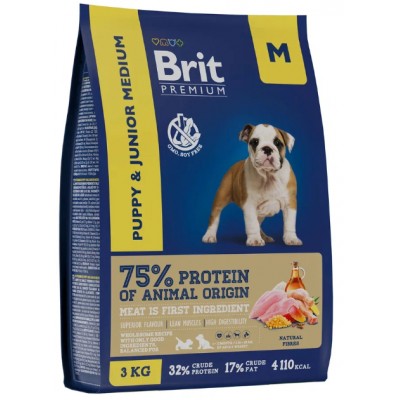 Brit Premium Dog Puppy and Junior Medium Сухой корм для щенков и молодых собак средних пород с курицей 3 кг.