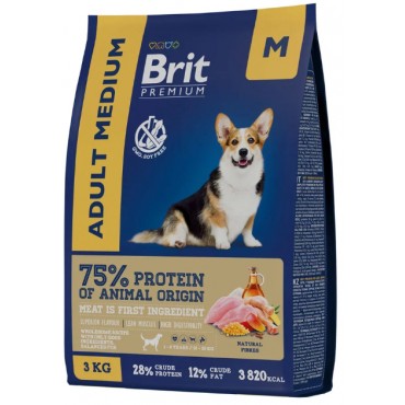 Brit Premium Dog Adult Medium Сухой корм для взрослых собак средних пород (10–25 кг) с курицей 3кг.