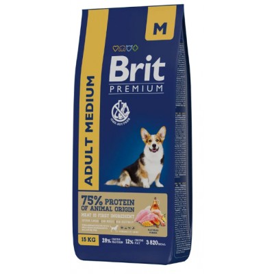 Brit Premium Dog Adult Medium Сухой корм для взрослых собак средних пород с курицей 15 кг.