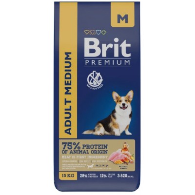Brit Premium Dog Adult Medium Сухой корм для взрослых собак средних пород с курицей 15 кг.